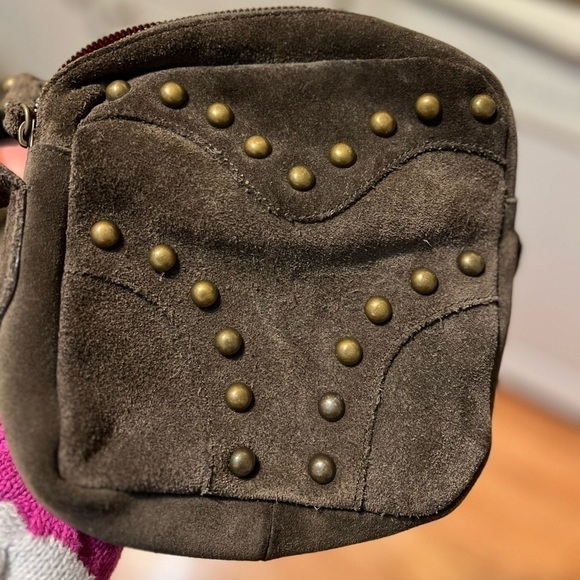 JUST Cavalli Brown Suede Leather Studded Crossbody Bag - Picture 6 of 7